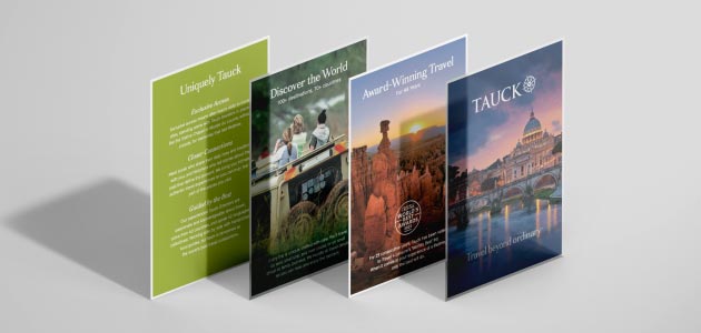 Vibrant pages with colorful images of international destinations are lined up one after the other.
